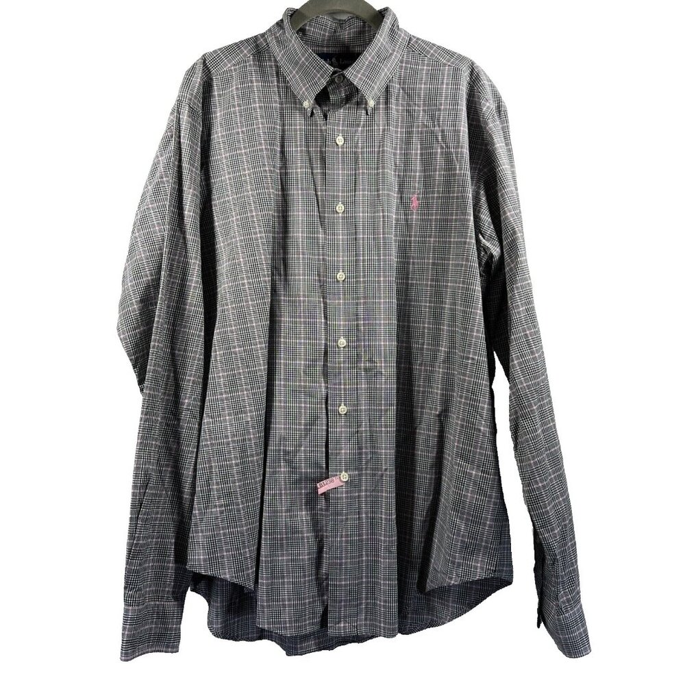 Ralph Lauren Mens Dress Shirt Size Large Pink Pony Plaid Long‎ Sleeve Button Up